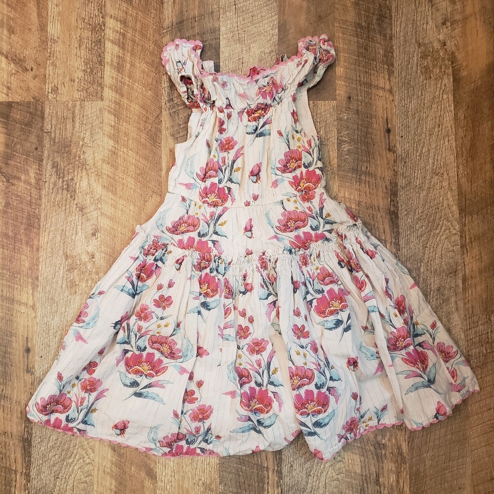 Monsoon Pink and Green Sundress with Pleated Skirt and Flutter Sleeves